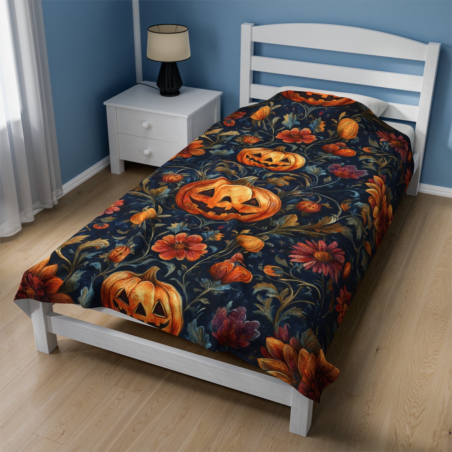 Harvest Pumpkin Floral Velveteen Plush Blanket