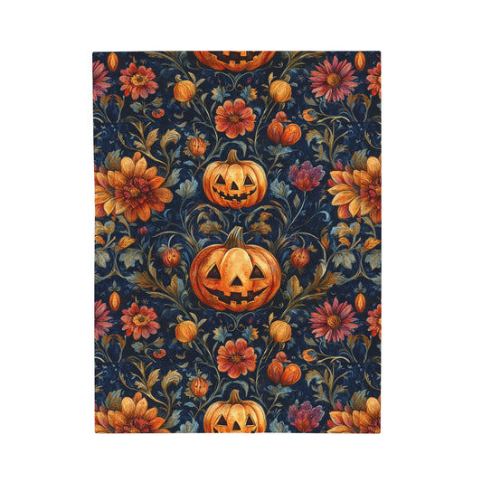 Harvest Pumpkin Floral Velveteen Plush Blanket