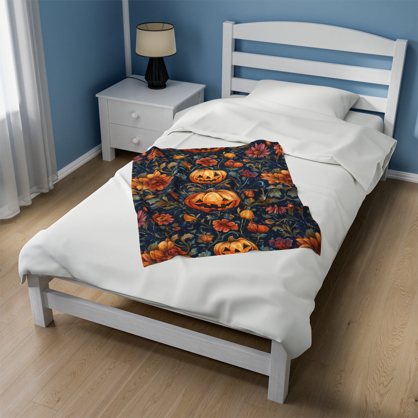 Harvest Pumpkin Floral Velveteen Plush Blanket