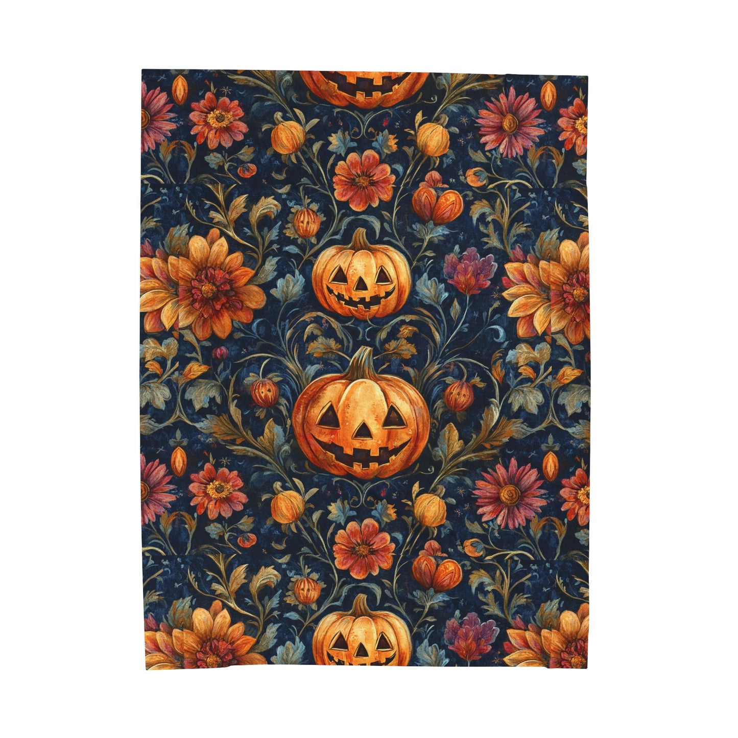 Harvest Pumpkin Floral Velveteen Plush Blanket