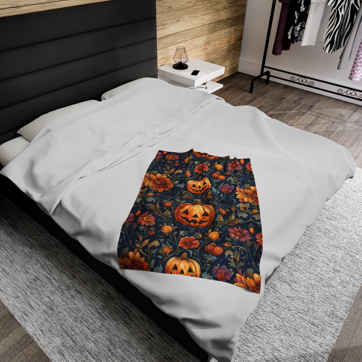 Harvest Pumpkin Floral Velveteen Plush Blanket