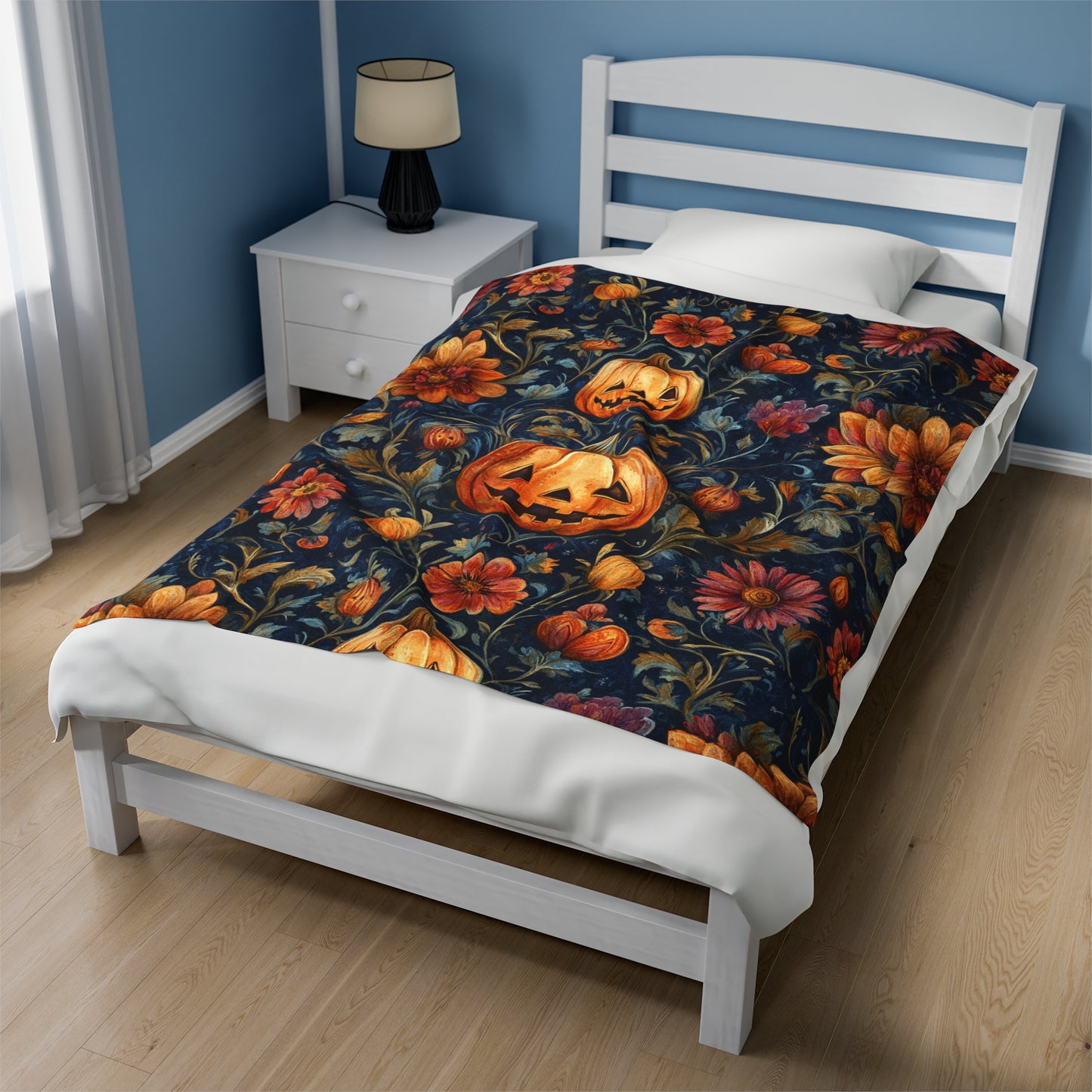 Harvest Pumpkin Floral Velveteen Plush Blanket