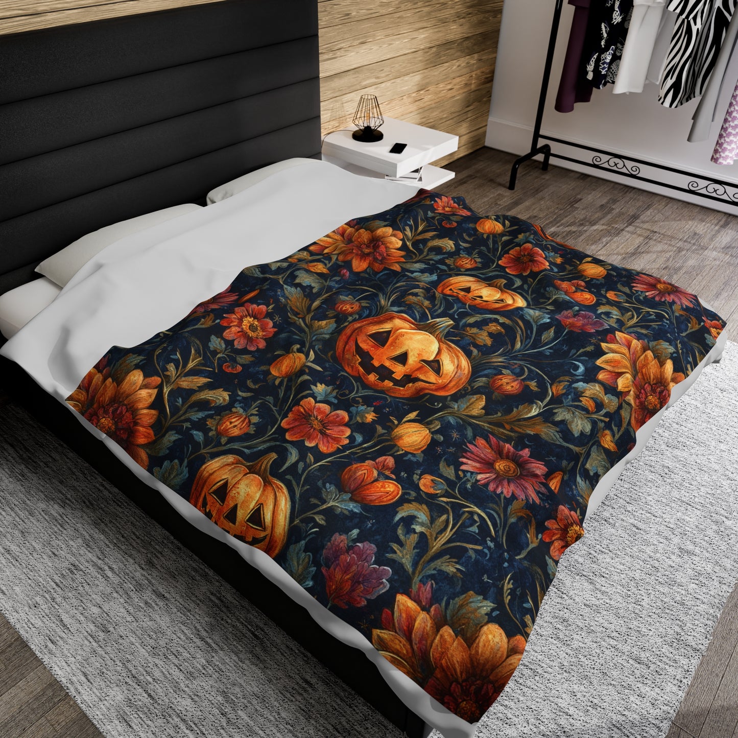 Harvest Pumpkin Floral Velveteen Plush Blanket