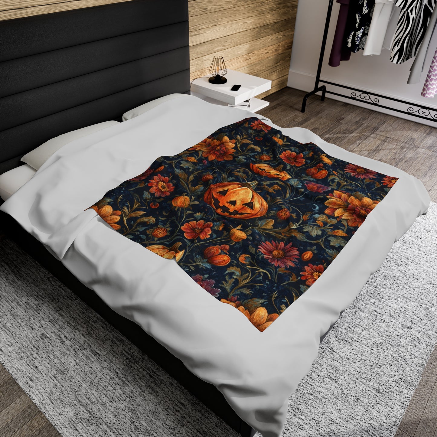 Harvest Pumpkin Floral Velveteen Plush Blanket