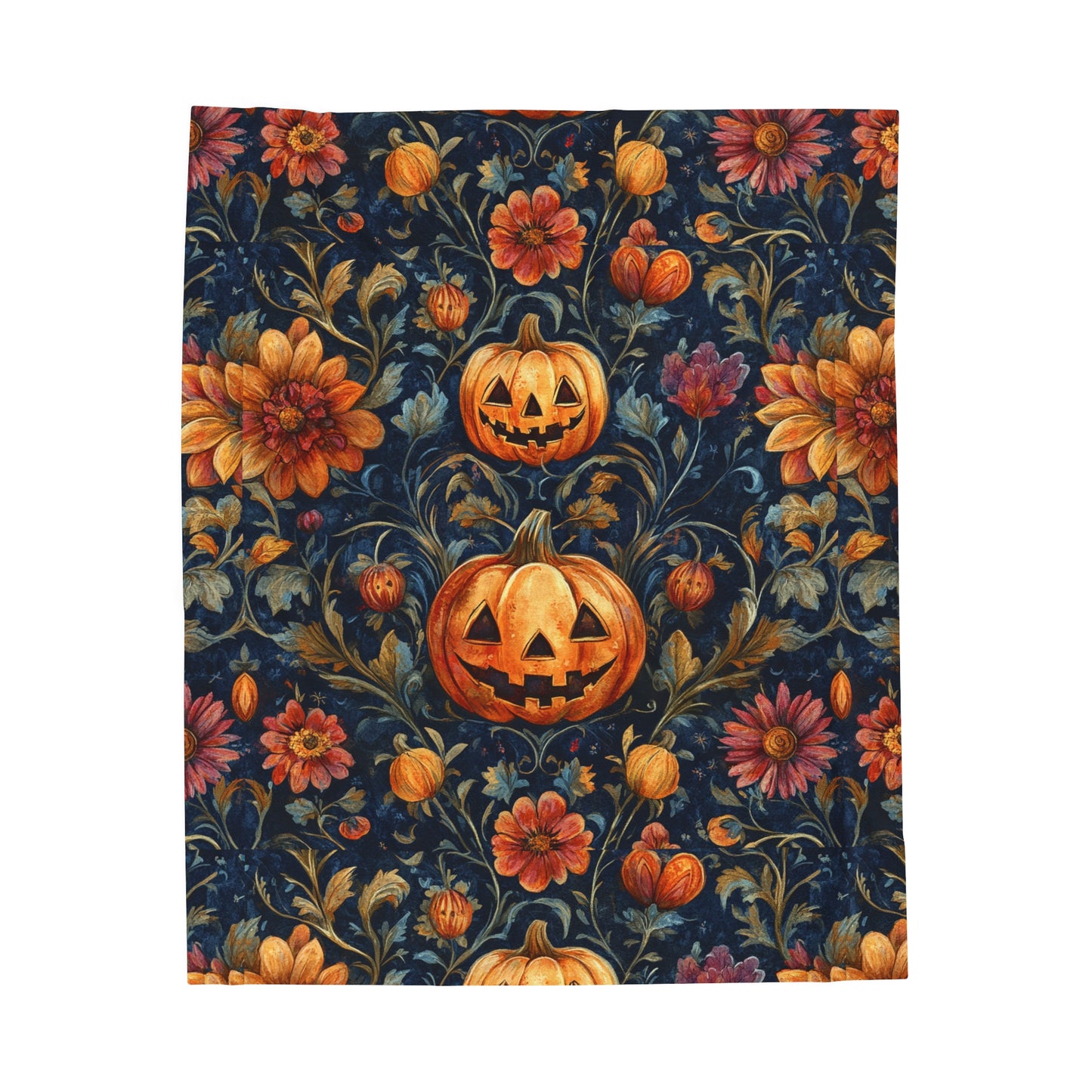 Harvest Pumpkin Floral Velveteen Plush Blanket